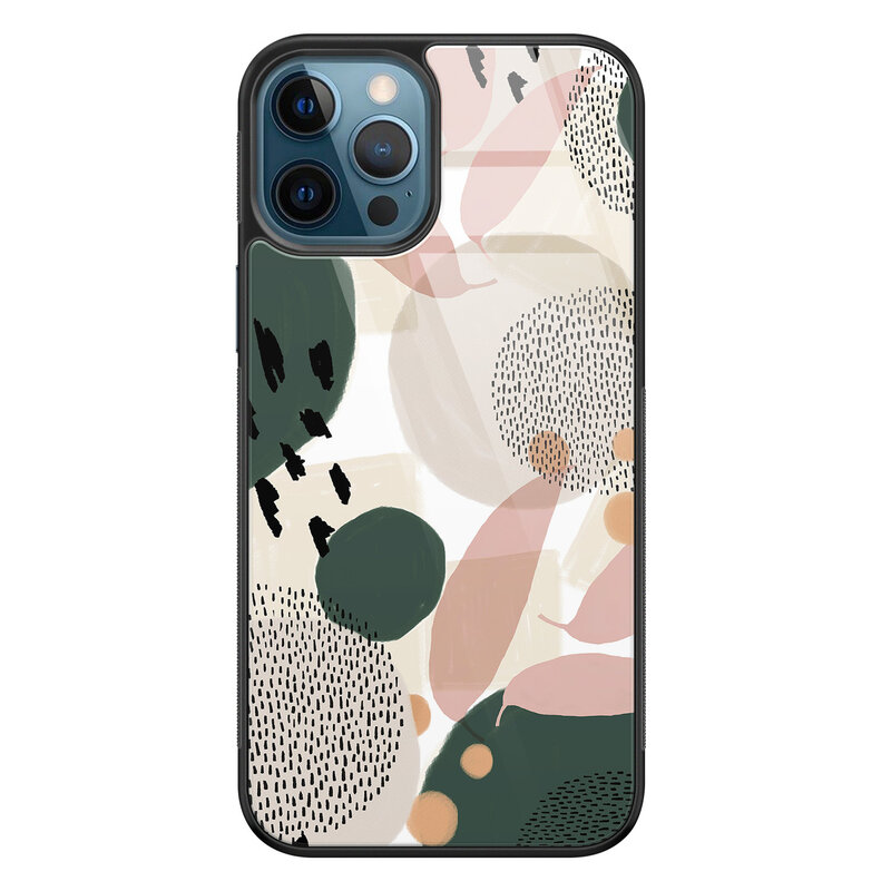 Leuke Telefoonhoesjes iPhone 12 glazen hardcase - Abstract print