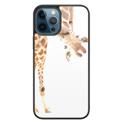 Leuke Telefoonhoesjes iPhone 12 glazen hardcase - Giraffe peekaboo