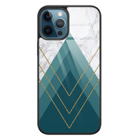 Leuke Telefoonhoesjes iPhone 12 glazen hardcase - Geometrisch blauw