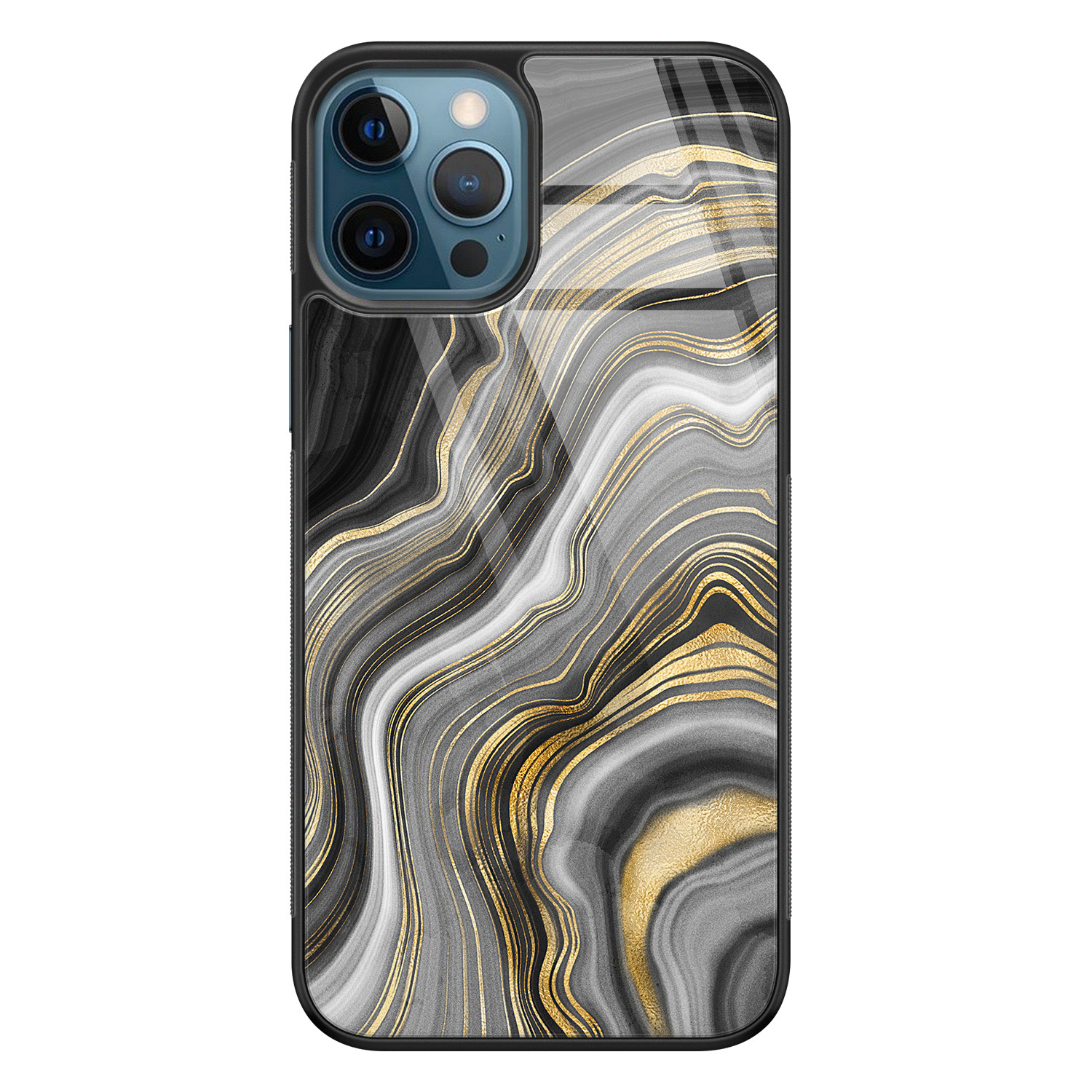 Leuke Telefoonhoesjes iPhone 12 glazen hardcase - Golden agate