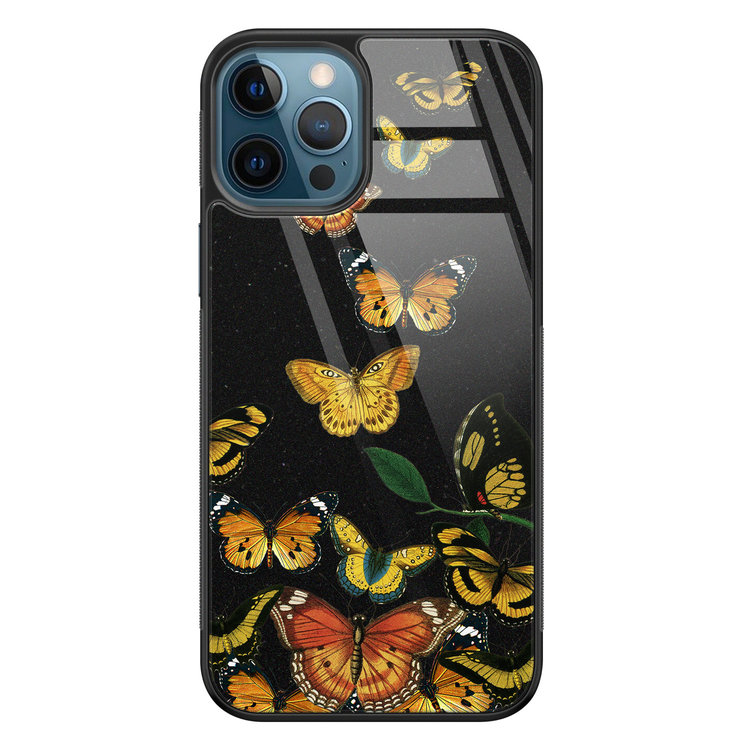 Leuke Telefoonhoesjes iPhone 12 glazen hardcase - Vlinders