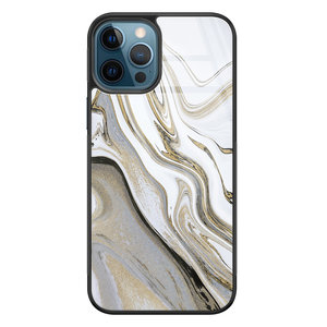 Leuke Telefoonhoesjes iPhone 12 glazen hardcase - Marmer wit goud
