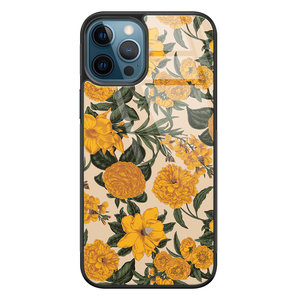 Leuke Telefoonhoesjes iPhone 12 glazen hardcase - Retro flowers