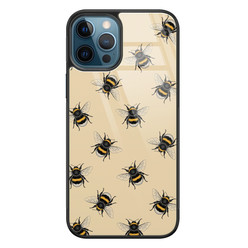 Leuke Telefoonhoesjes iPhone 12 glazen hardcase - Bee happy