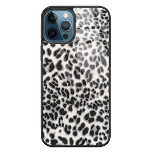 Leuke Telefoonhoesjes iPhone 12 glazen hardcase - Luipaard grijs