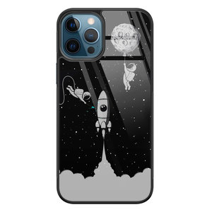 Leuke Telefoonhoesjes iPhone 12 glazen hardcase - Space shuttle