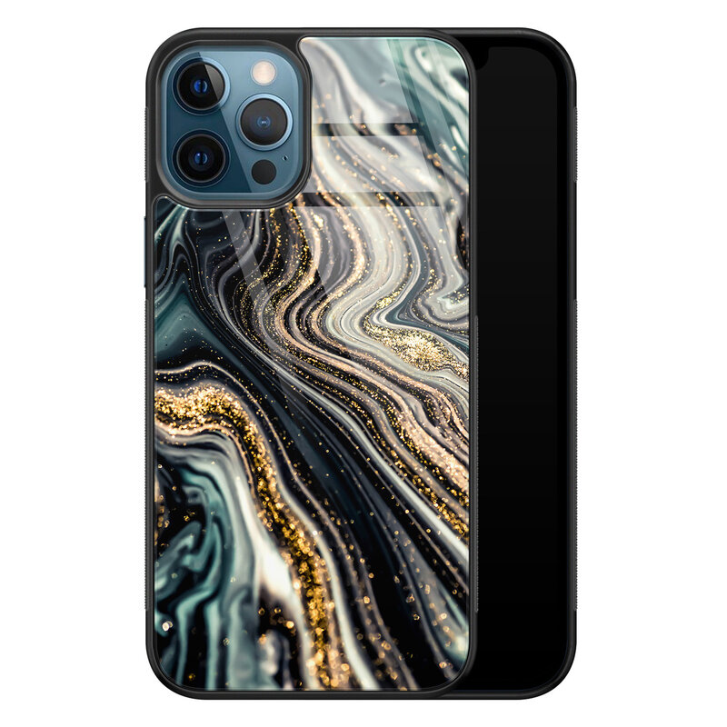 Leuke Telefoonhoesjes iPhone 12 glazen hardcase - Marmer swirl