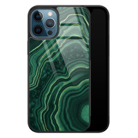 Leuke Telefoonhoesjes iPhone 12 glazen hardcase - Groen agate