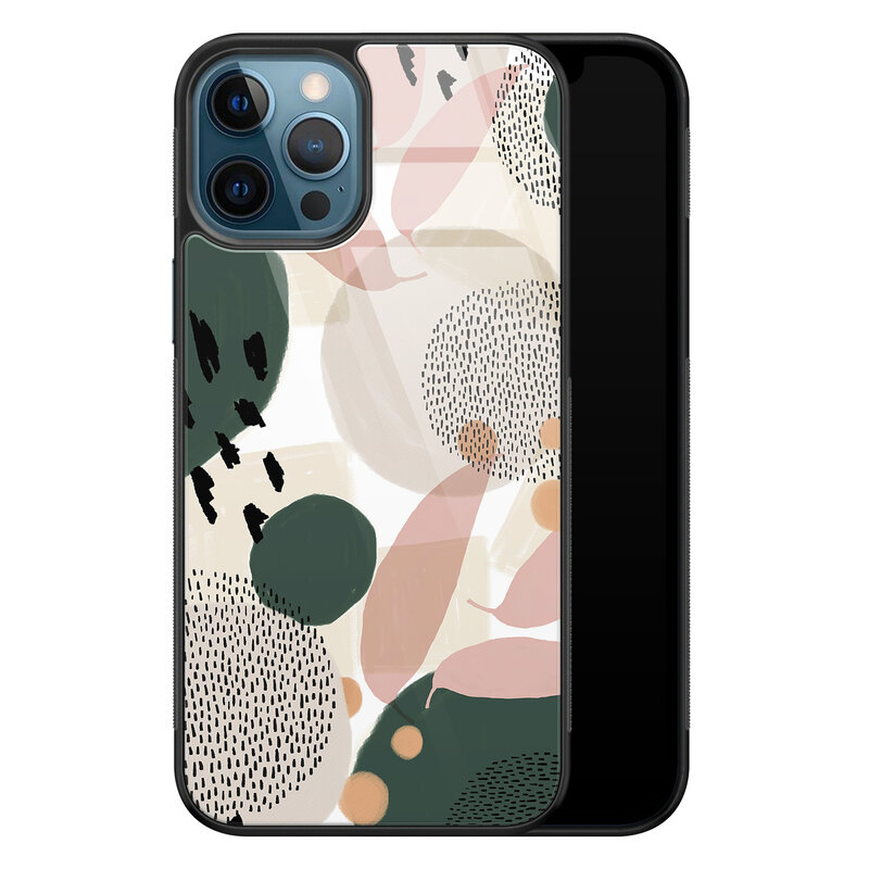 Leuke Telefoonhoesjes iPhone 12 glazen hardcase - Abstract print