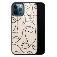 Leuke Telefoonhoesjes iPhone 12 glazen hardcase - Abstract gezicht lijnen