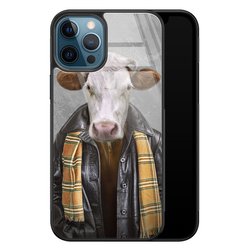 Leuke Telefoonhoesjes iPhone 12 glazen hardcase - Koe