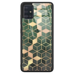 Leuke Telefoonhoesjes Samsung Galaxy A71 glazen hardcase - Green cubes