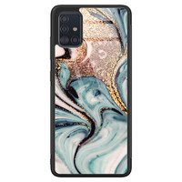 Leuke Telefoonhoesjes Samsung Galaxy A71 glazen hardcase - Marmer blauw goud