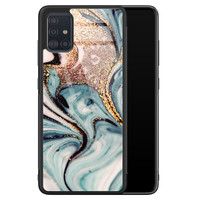 Leuke Telefoonhoesjes Samsung Galaxy A71 glazen hardcase - Marmer blauw goud