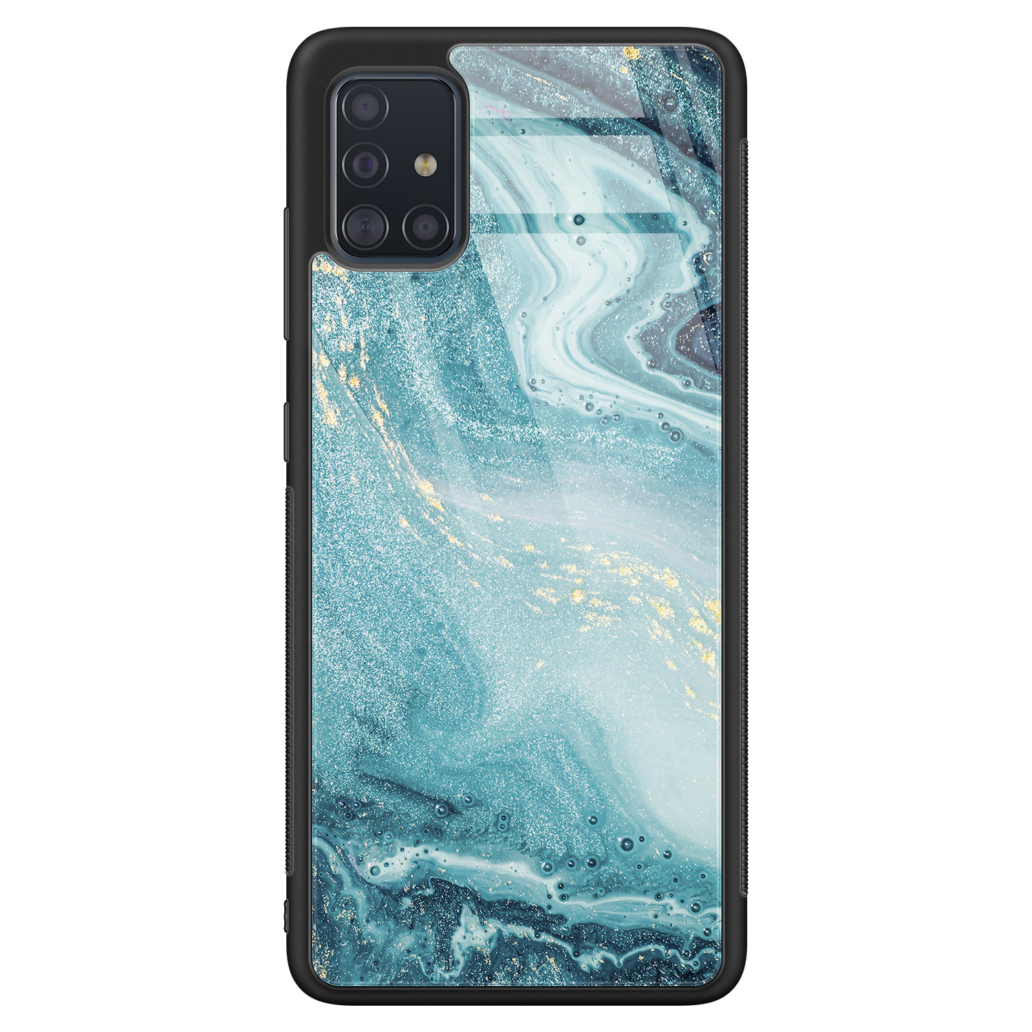 Leuke Telefoonhoesjes Samsung Galaxy A71 glazen hardcase - Marmer blauw