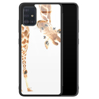 Leuke Telefoonhoesjes Samsung Galaxy A71 glazen hardcase - Giraffe peekaboo