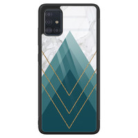 Leuke Telefoonhoesjes Samsung Galaxy A71 glazen hardcase - Geometrisch blauw