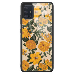 Leuke Telefoonhoesjes Samsung Galaxy A71 glazen hardcase - Retro flowers