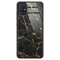 Leuke Telefoonhoesjes Samsung Galaxy A71 glazen hardcase - Marmer zwart goud