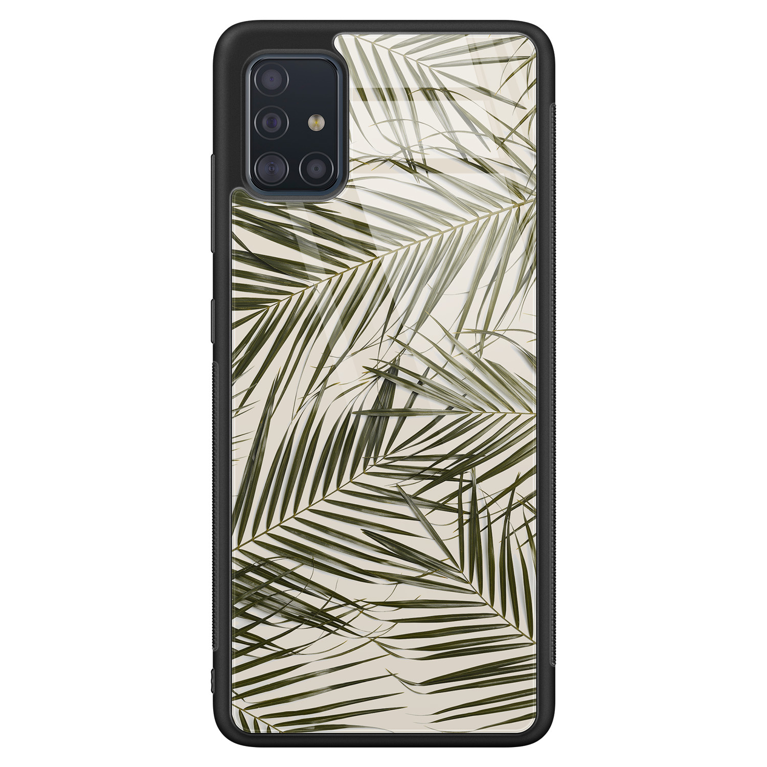 Leuke Telefoonhoesjes Samsung Galaxy A71 glazen hardcase - Palm leaves