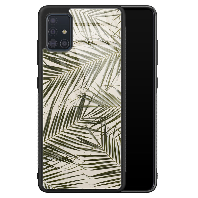 Leuke Telefoonhoesjes Samsung Galaxy A71 glazen hardcase - Palm leaves