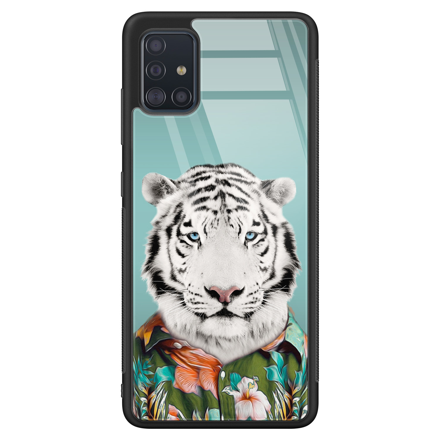 Leuke Telefoonhoesjes Samsung Galaxy A71 glazen hardcase - Witte tijger