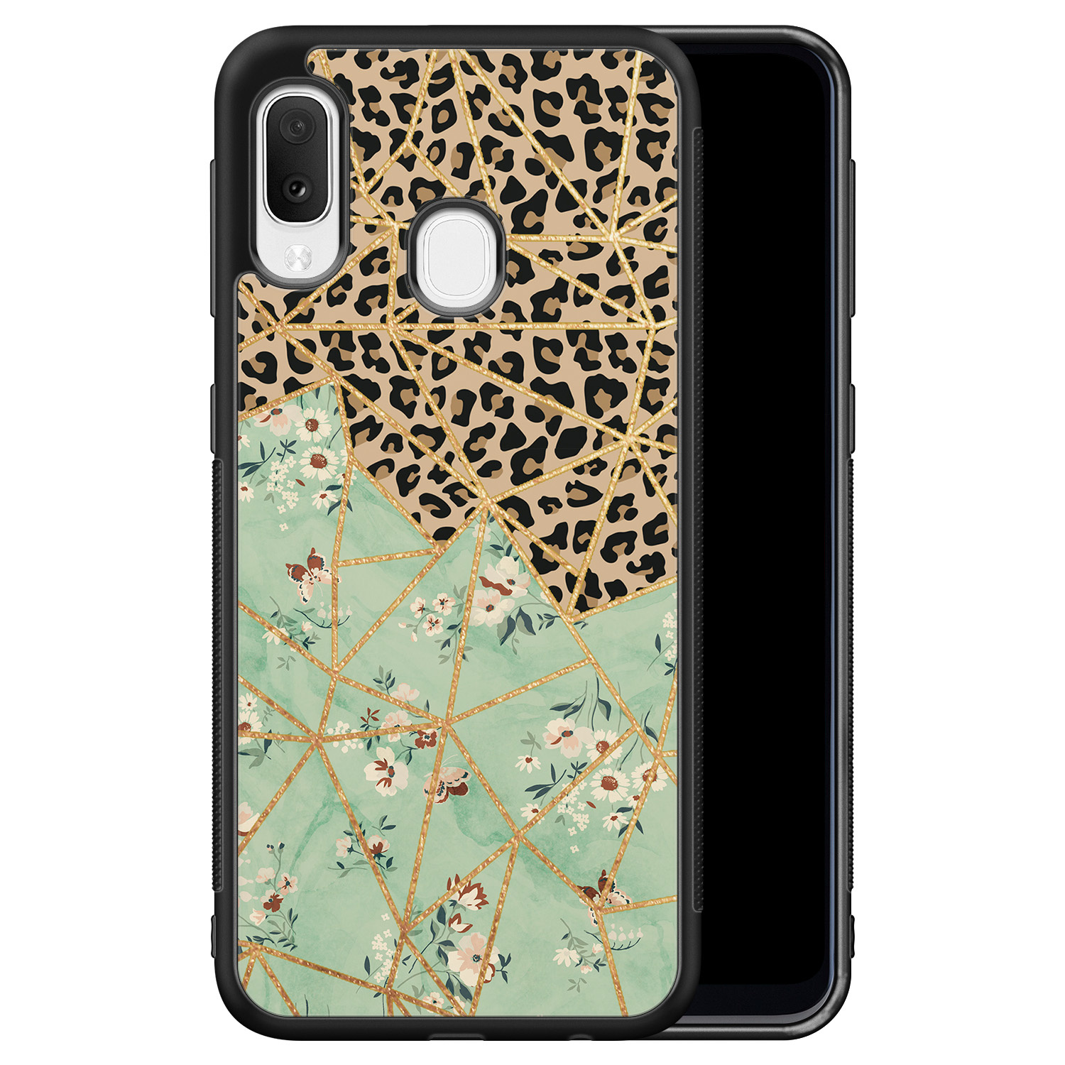 Leuke Telefoonhoesjes Samsung Galaxy A20e hoesje - Luipaard flower print