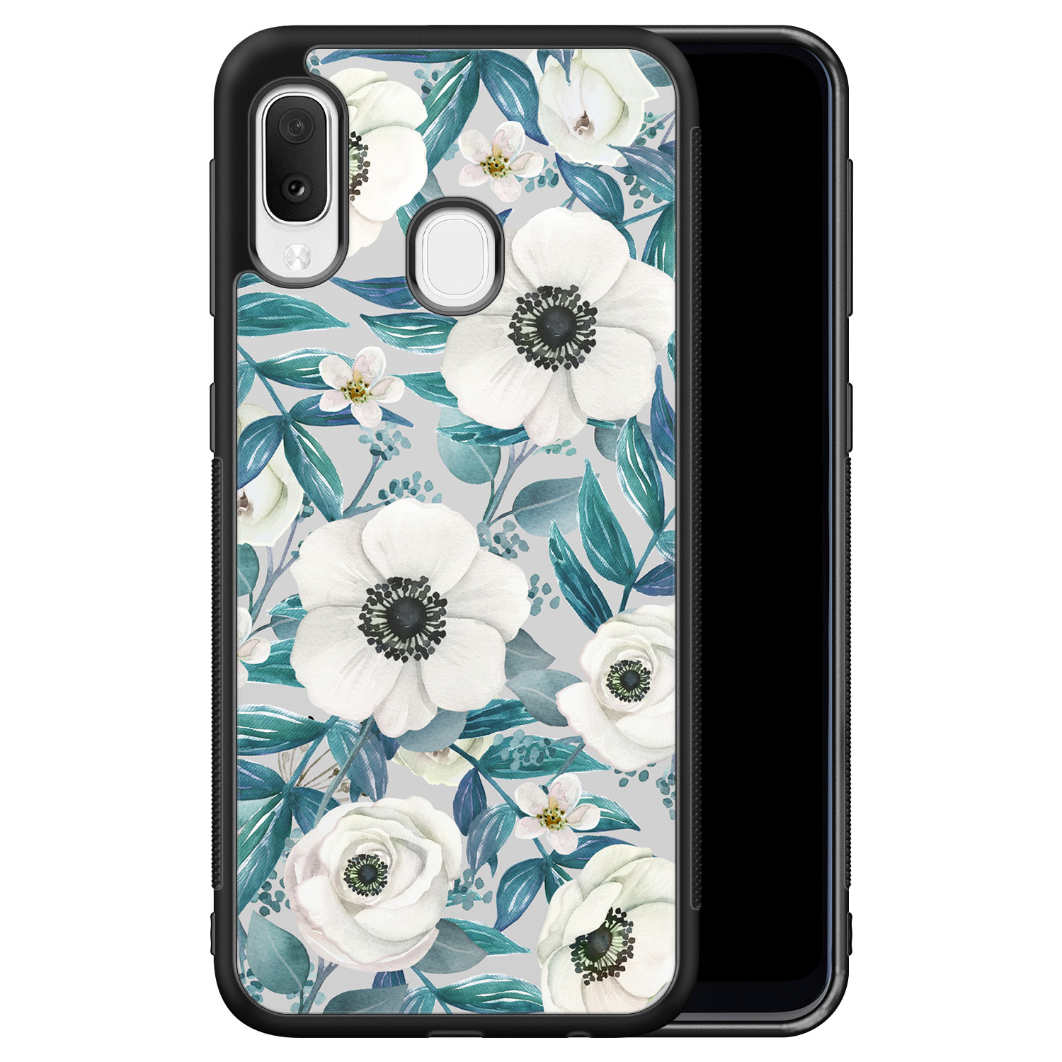 Leuke Telefoonhoesjes Samsung Galaxy A20e hoesje - Witte bloemen