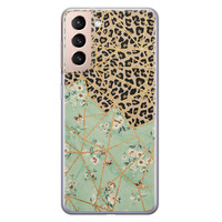 Leuke Telefoonhoesjes Samsung Galaxy S21 siliconen hoesje - Luipaard flower print