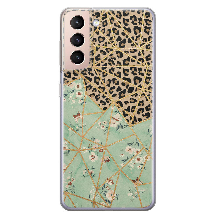 Leuke Telefoonhoesjes Samsung Galaxy S21 siliconen hoesje - Luipaard flower print