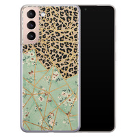 Leuke Telefoonhoesjes Samsung Galaxy S21 siliconen hoesje - Luipaard flower print