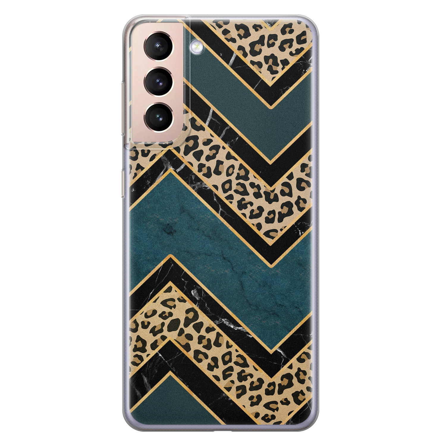 Leuke Telefoonhoesjes Samsung Galaxy S21 siliconen hoesje - Luipaard zigzag