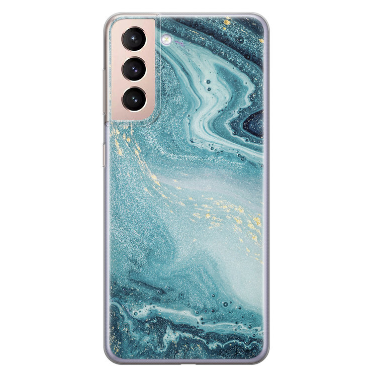 Leuke Telefoonhoesjes Samsung Galaxy S21 siliconen hoesje - Marmer blauw