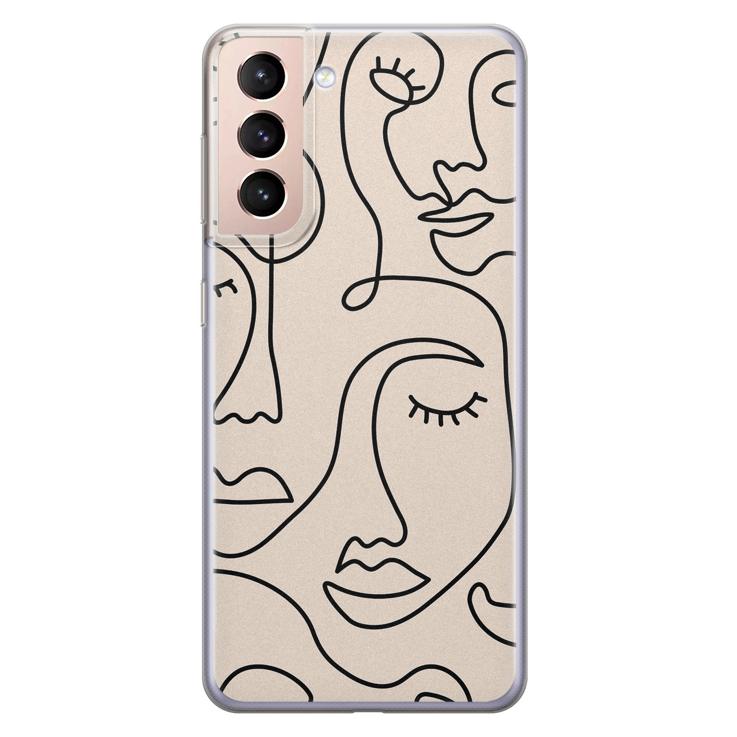 Leuke Telefoonhoesjes Samsung Galaxy S21 siliconen hoesje - Abstract gezicht lijnen