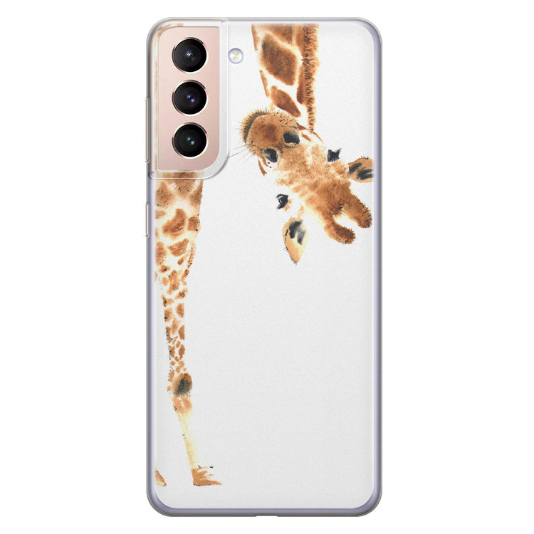 Leuke Telefoonhoesjes Samsung Galaxy S21 siliconen hoesje - Giraffe peekaboo