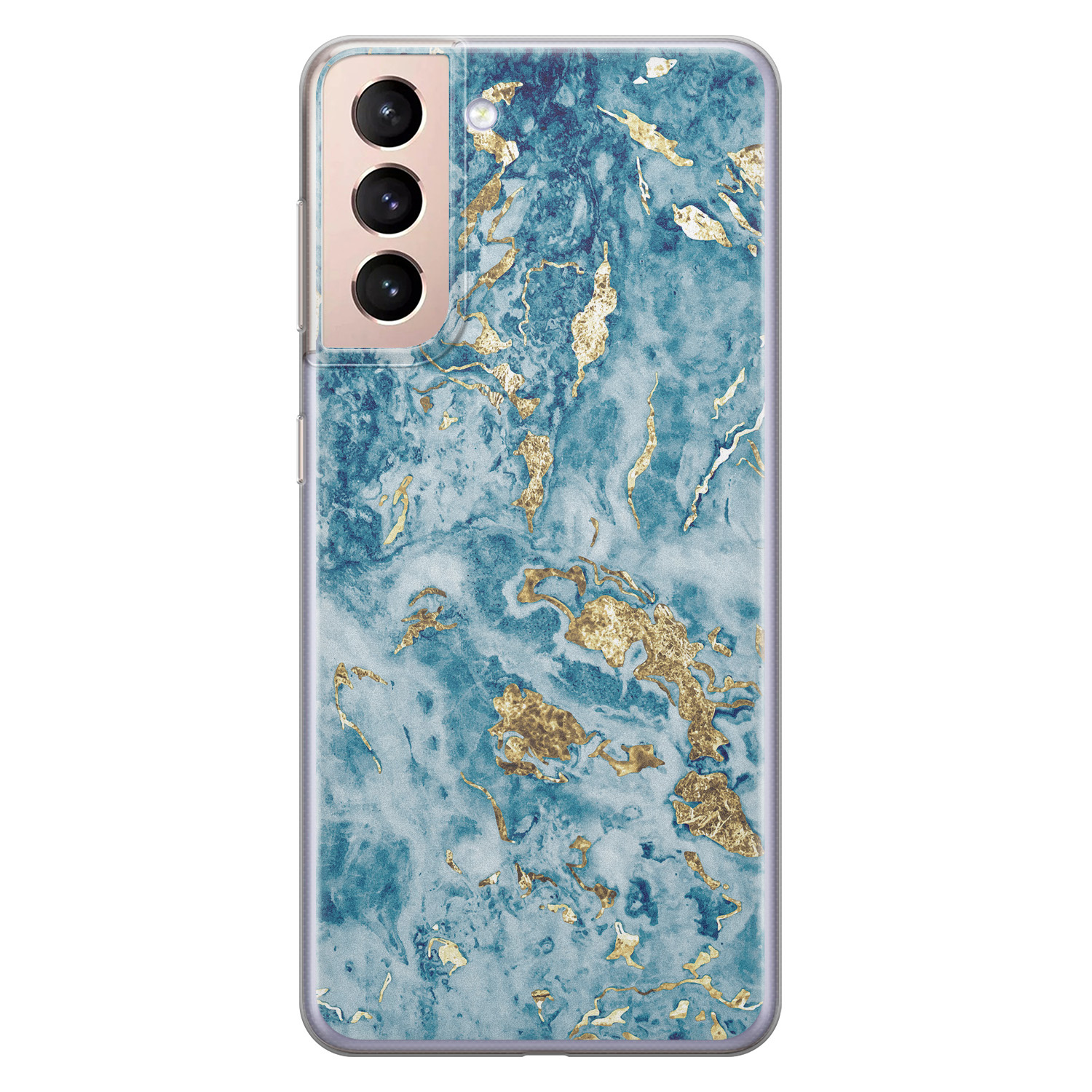 Leuke Telefoonhoesjes Samsung Galaxy S21 siliconen hoesje - Goud blauw marmer