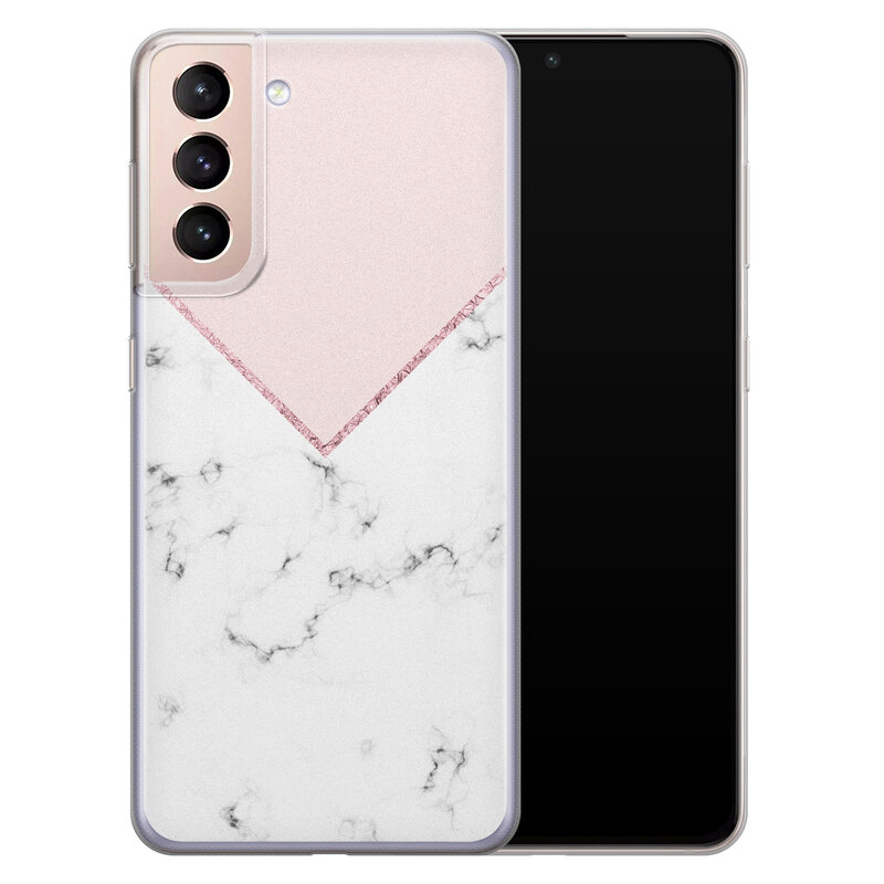 Leuke Telefoonhoesjes Samsung Galaxy S21 siliconen hoesje - Marmer roze grijs