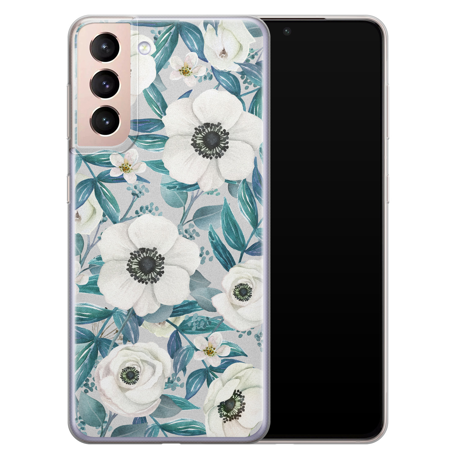 Leuke Telefoonhoesjes Samsung Galaxy S21 siliconen hoesje - Witte bloemen