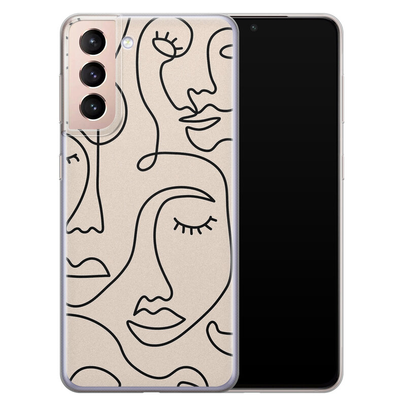 Leuke Telefoonhoesjes Samsung Galaxy S21 Plus siliconen hoesje - Abstract gezicht lijnen