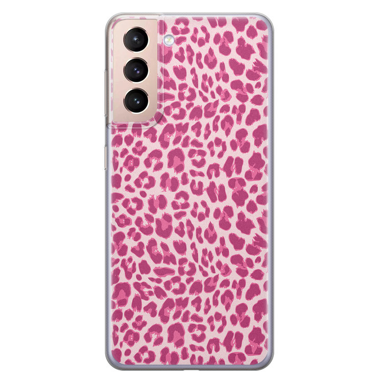 Leuke Telefoonhoesjes Samsung Galaxy S21 Plus siliconen hoesje - Luipaard roze