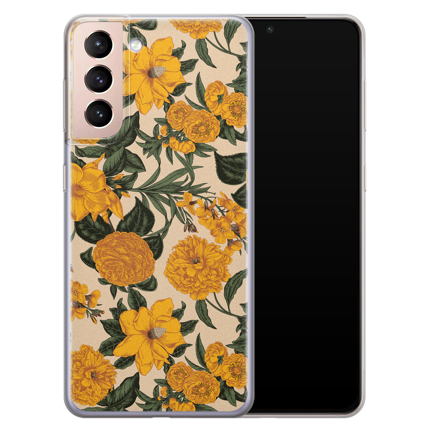 Leuke Telefoonhoesjes Samsung Galaxy S21 Plus siliconen hoesje - Retro flowers