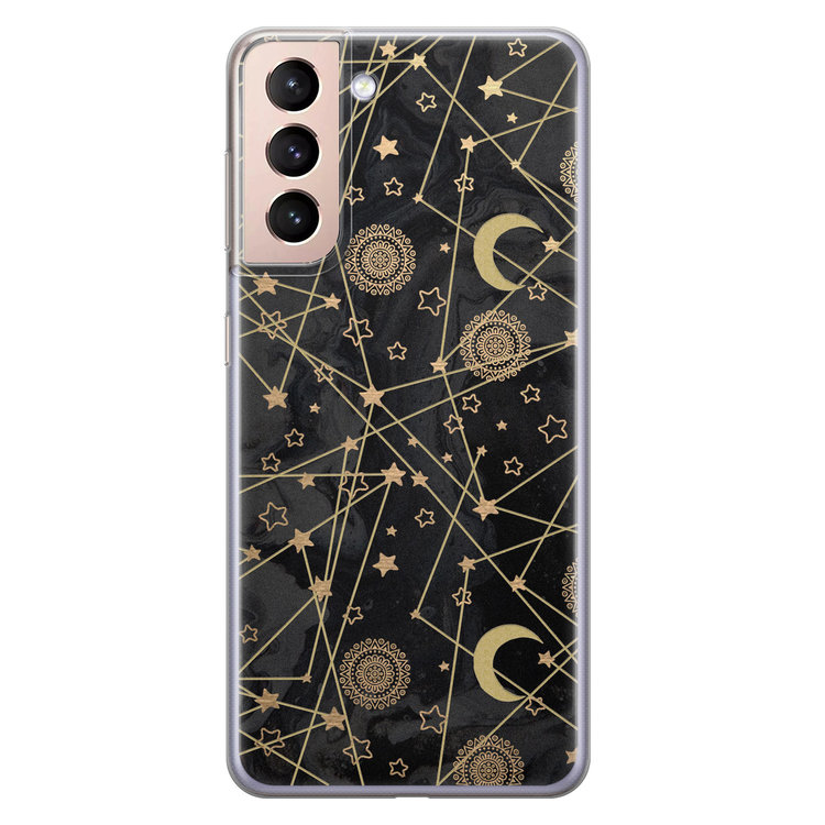 Leuke Telefoonhoesjes Samsung Galaxy S21 Plus siliconen hoesje - Sun, moon, stars