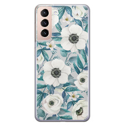 Leuke Telefoonhoesjes Samsung Galaxy S21 Plus siliconen hoesje - Witte bloemen