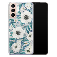 Leuke Telefoonhoesjes Samsung Galaxy S21 Plus siliconen hoesje - Witte bloemen