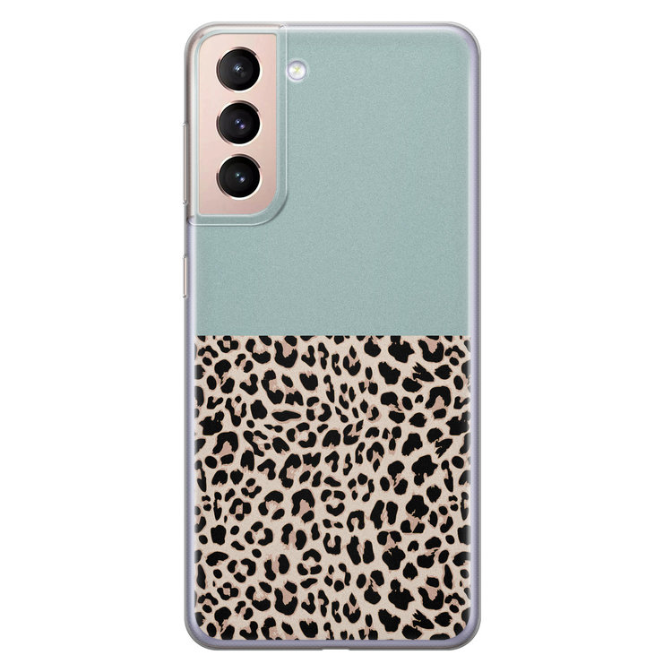 Leuke Telefoonhoesjes Samsung Galaxy S21 Plus siliconen hoesje - Luipaard mint