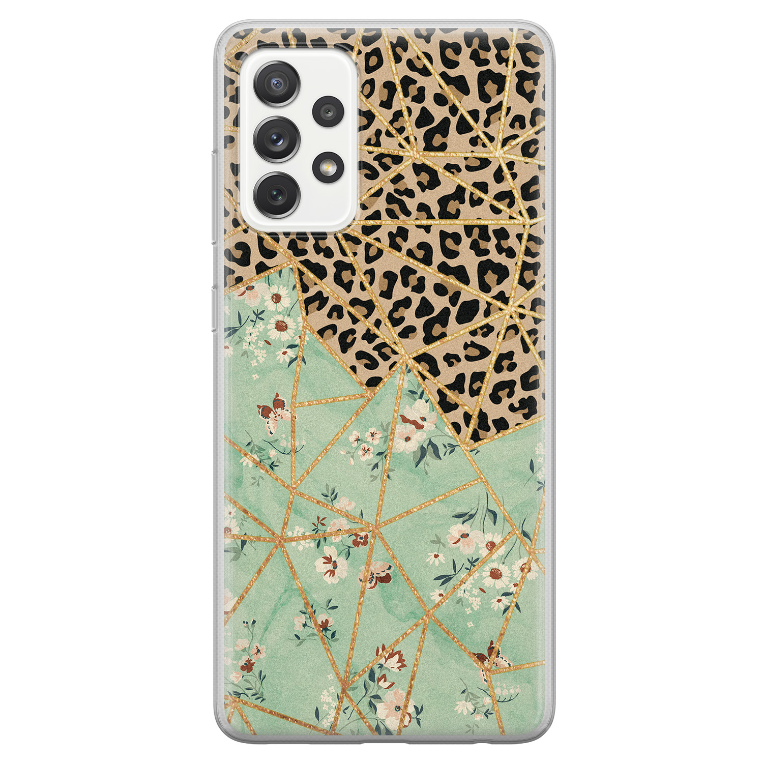 Leuke Telefoonhoesjes Samsung Galaxy A52 siliconen hoesje - Luipaard flower print