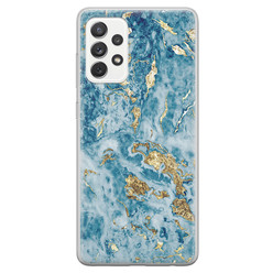 Leuke Telefoonhoesjes Samsung Galaxy A52 siliconen hoesje - Goud blauw marmer