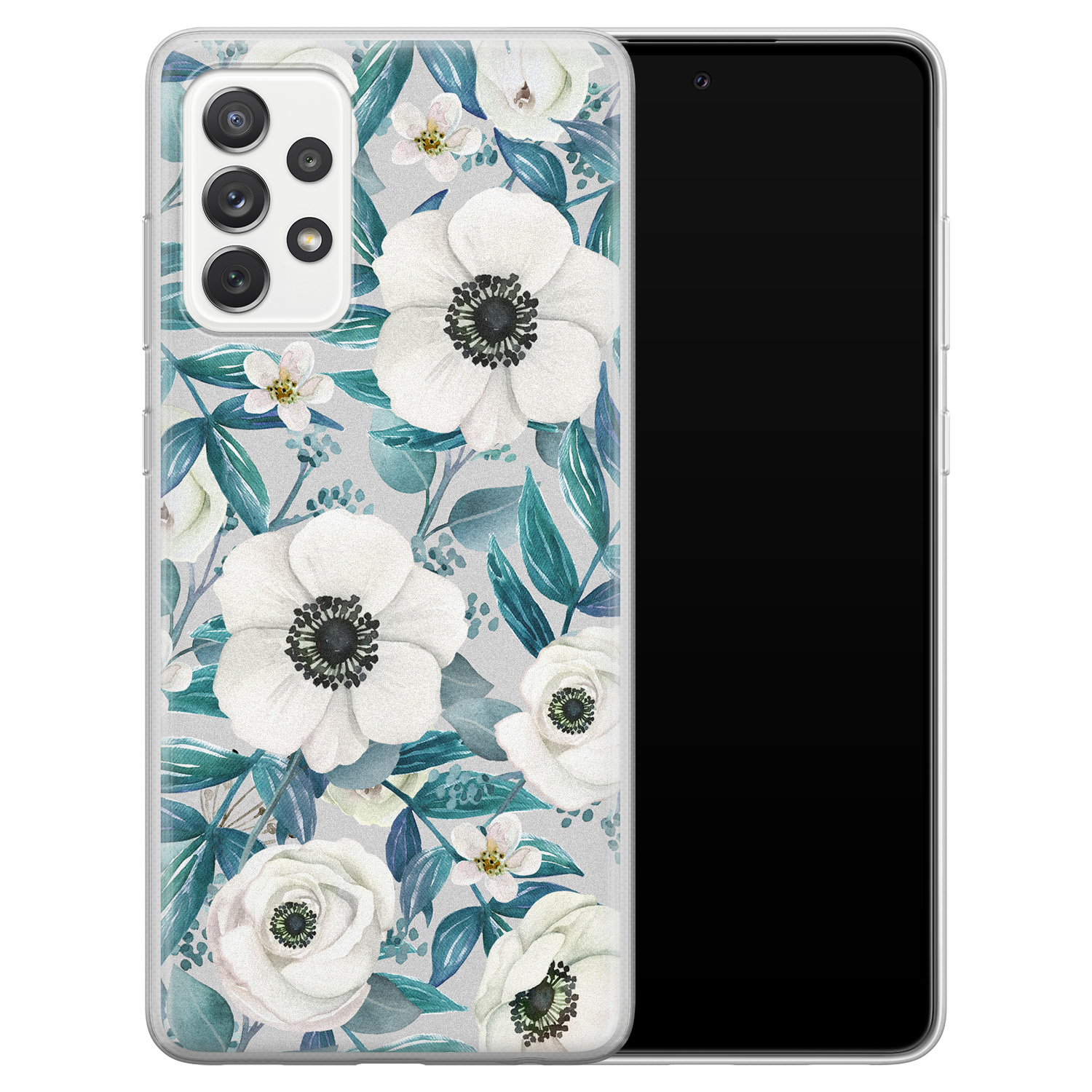 Leuke Telefoonhoesjes Samsung Galaxy A52 siliconen hoesje - Witte bloemen