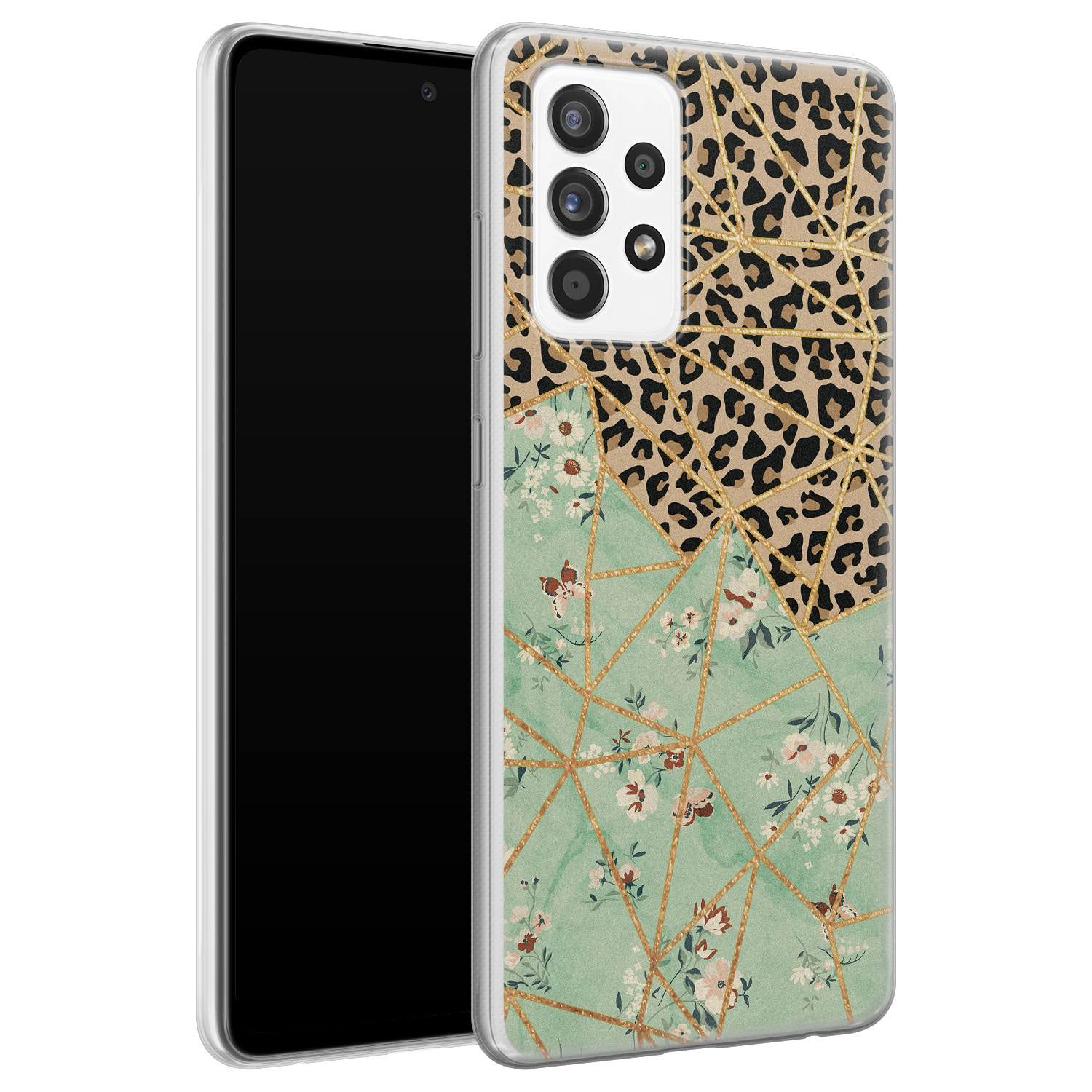 Leuke Telefoonhoesjes Samsung Galaxy A52 siliconen hoesje - Luipaard flower print