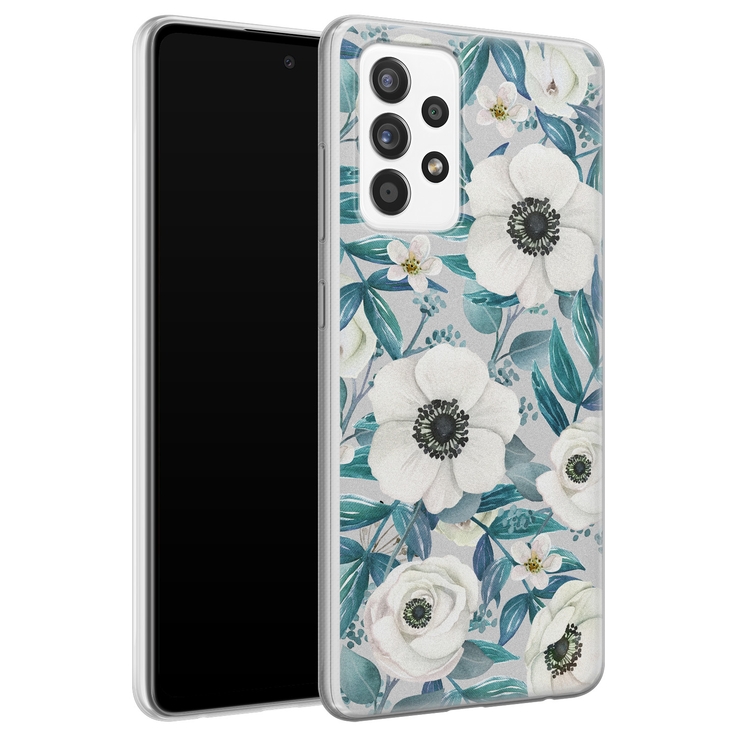 Leuke Telefoonhoesjes Samsung Galaxy A52 siliconen hoesje - Witte bloemen